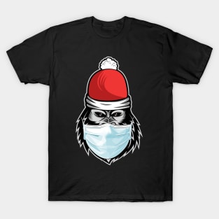 Gorilla Face Wear in Christmas Cap and Face Mask T-Shirt